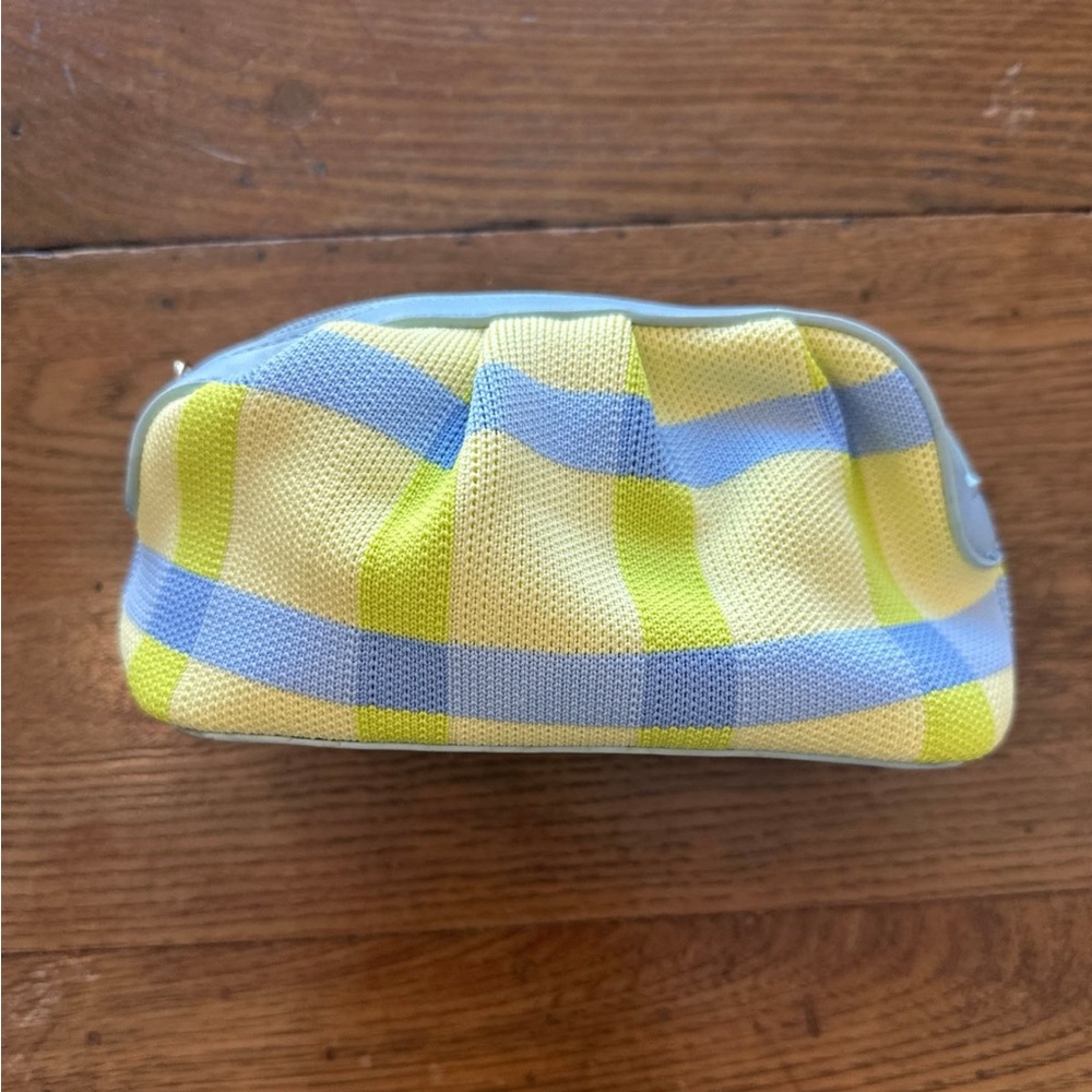 Neiman Marcus. New/ unused. Blue/yellow/green. Knit Pouch Bag